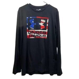 Under Armour Heat Gear Men's Medium Black Loose Fit Large Freedom Flag UA Logo